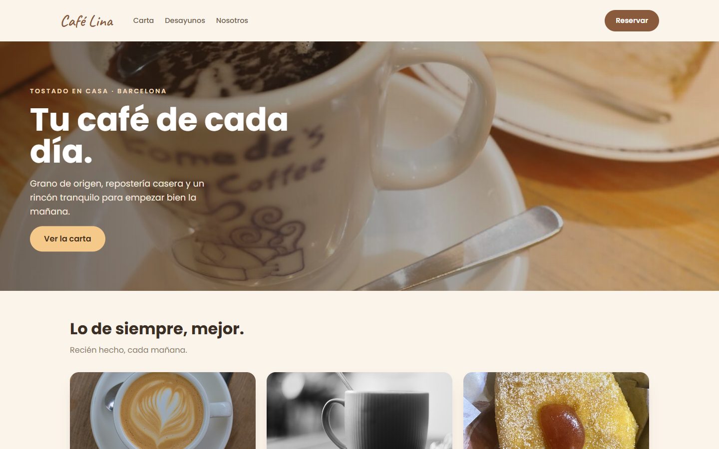 Cafetería — web rediseñada, en ordenador