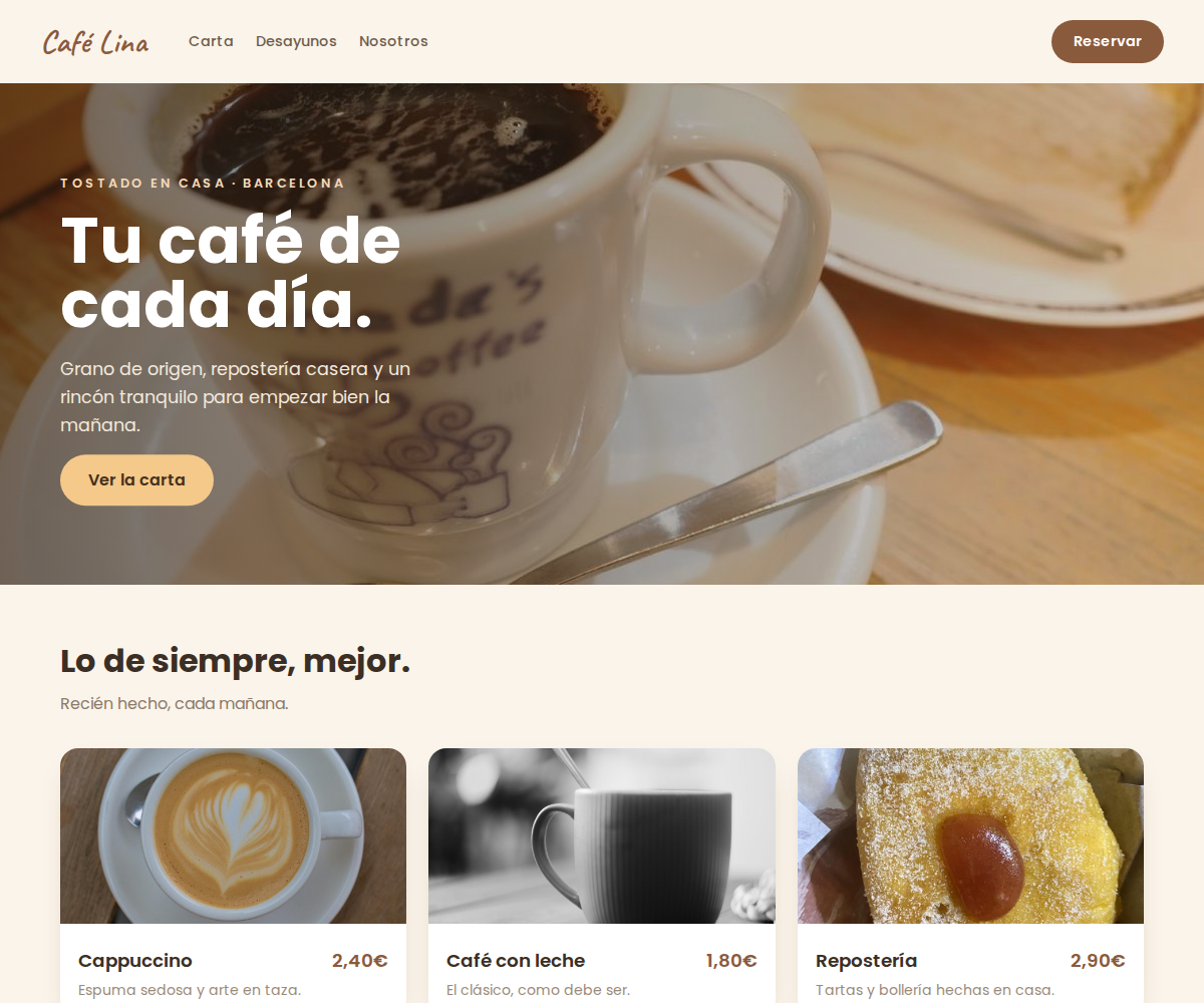 Cafetería — web rediseñada