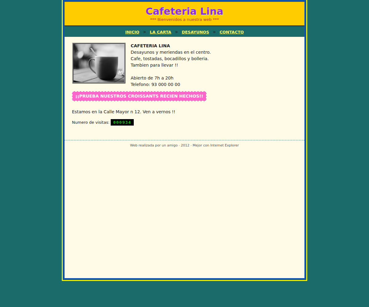 Cafetería — web antigua