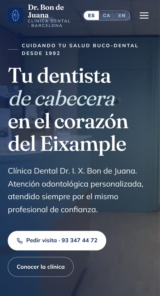 Clínica Dental Dr. Bon de Juana — web rediseñada, en móvil