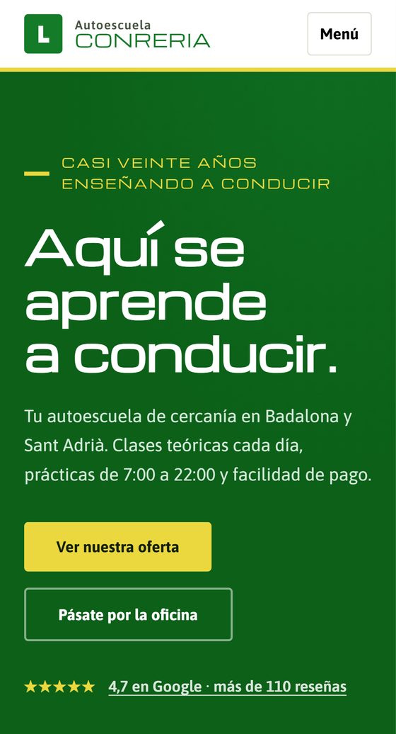 Autoescuela Conreria — web rediseñada, en móvil